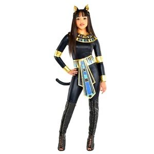 Egyptian Goddess 8 piece Catsuit, Collar, Belt, Headband & 4 Arm Bands Small 2-4